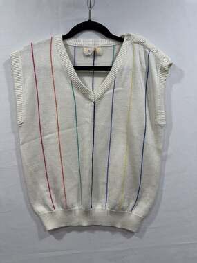 Vtg Jantzen Sweater Vest Stripes Ladies M Acrylic Button Detail Boho